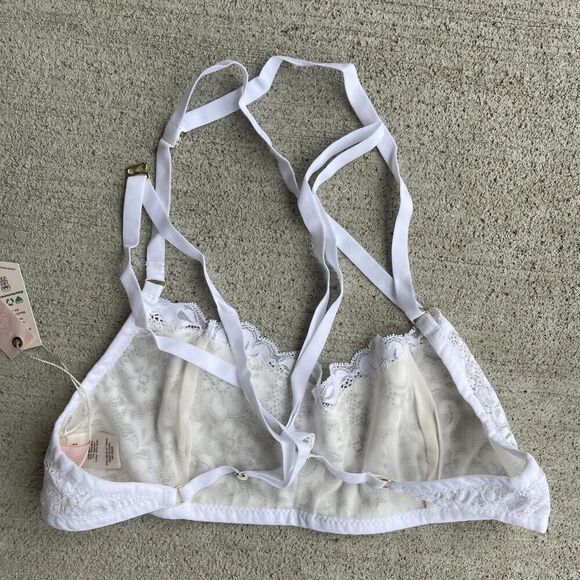 HAH by Free People Don't Cross Me Demi Bra Sz Small Blanc Floral Lace Halter NEW - Picture 5 of 8